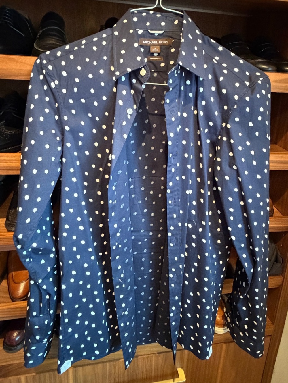 MICHAEL KORS BLUE- WHITE SPOTTED DRESS SHIRT